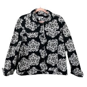 Croft & Barrow Stretch Jacket Women's Size Large Black and White Floral Pockets